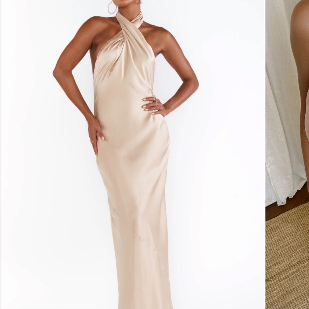 Elegant Champagne Halter Neck Dress